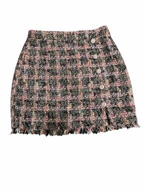 Walter Baker Pink & Black Tweed Fringe Mini Skirt